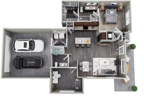 Floor plan for 1 bed, 2 baths, 1061 sqft